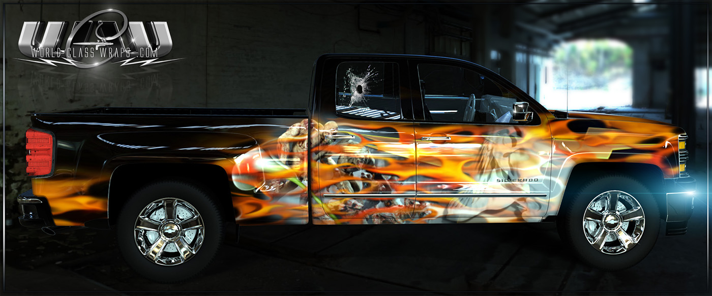 ZOMBIE SKULLS FLAMES TRUCK WRAP